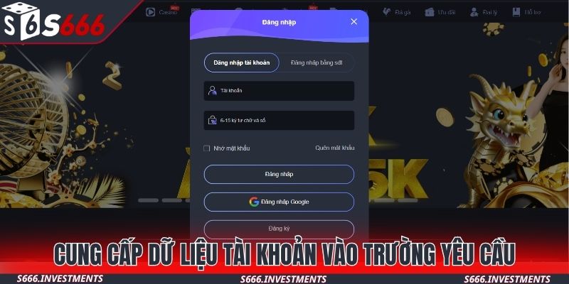 Cung cấp dữ liệu đăng nhập S666 vào trường yêu cầu